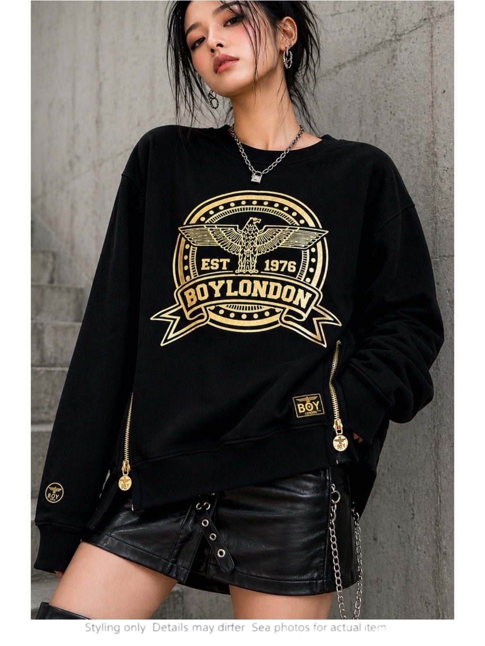 Boy London Eagle Crest Zip Hem Sweatshirt Black Gold Korea M Y2K